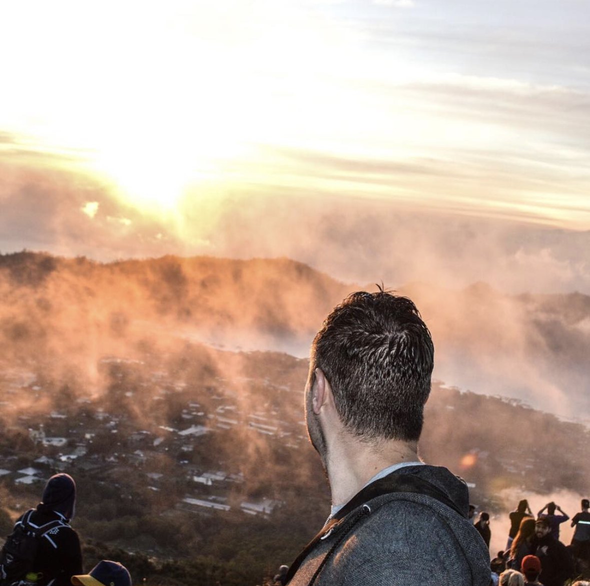 Sunrise over the clouds from Mount Batur, Bali